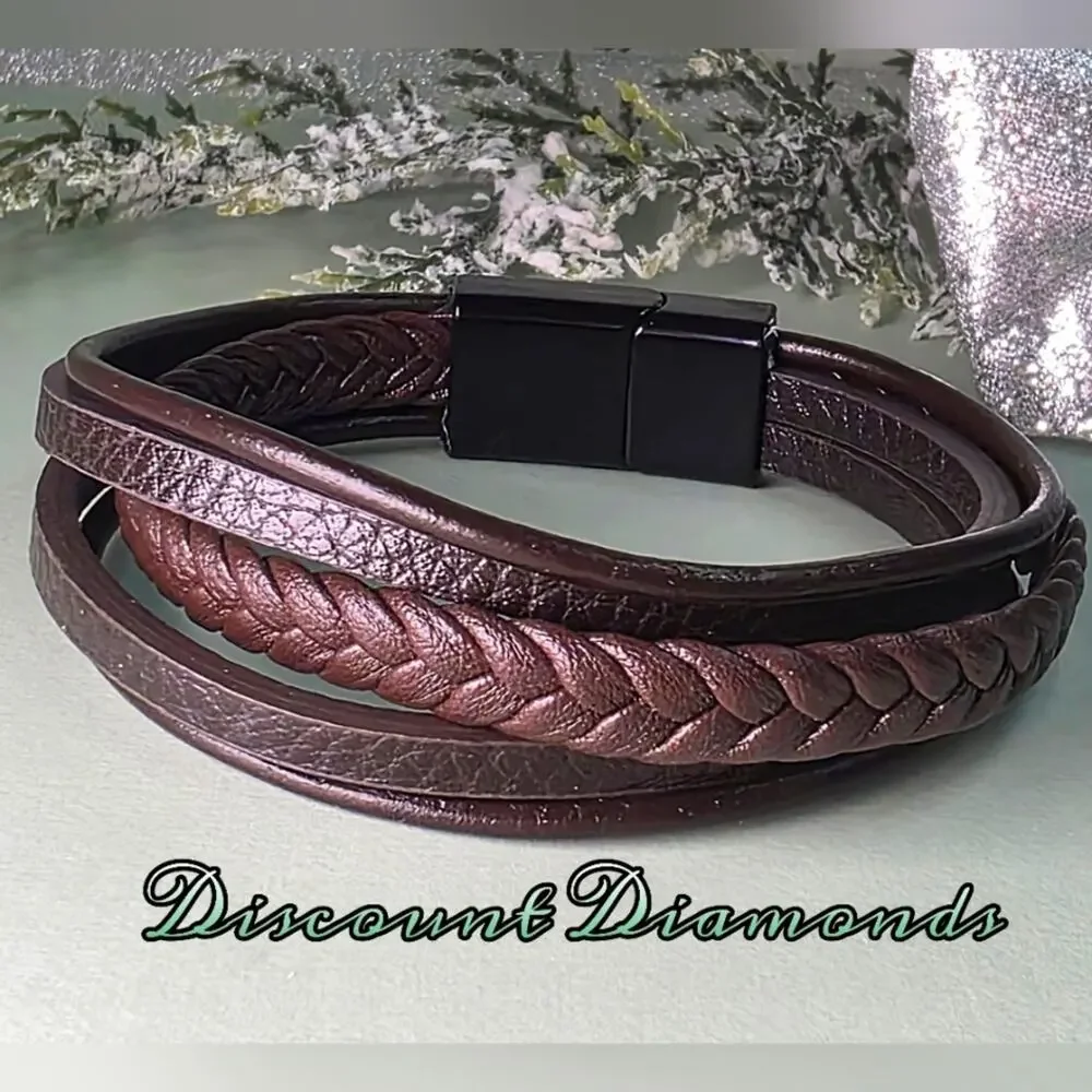 Brown Genuine Braided Brown  Leather Titanium Magnetic…